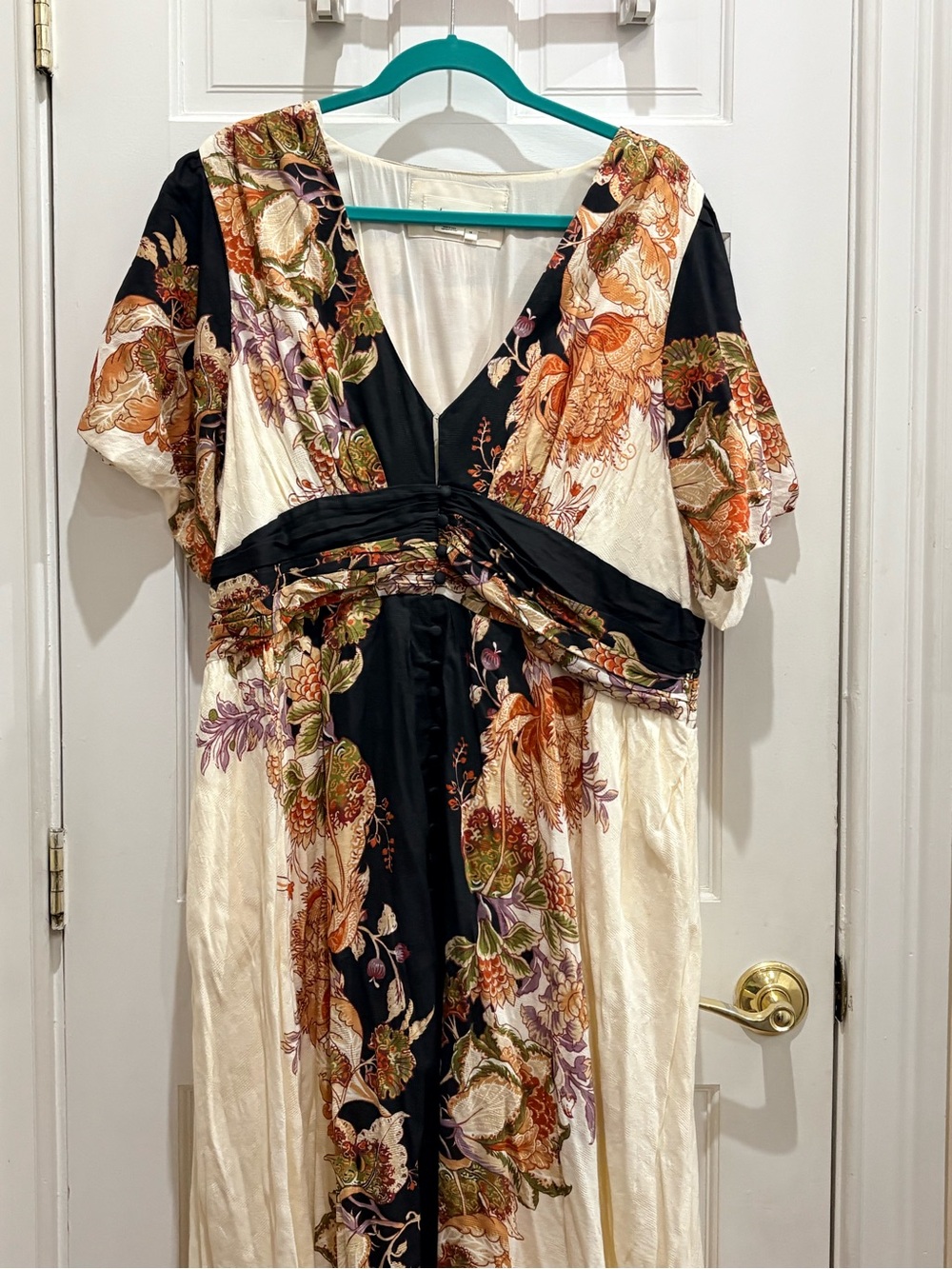 Anthropologie Floral V-Neck Midi Dress in Black & Cream - Picture 3 of 6